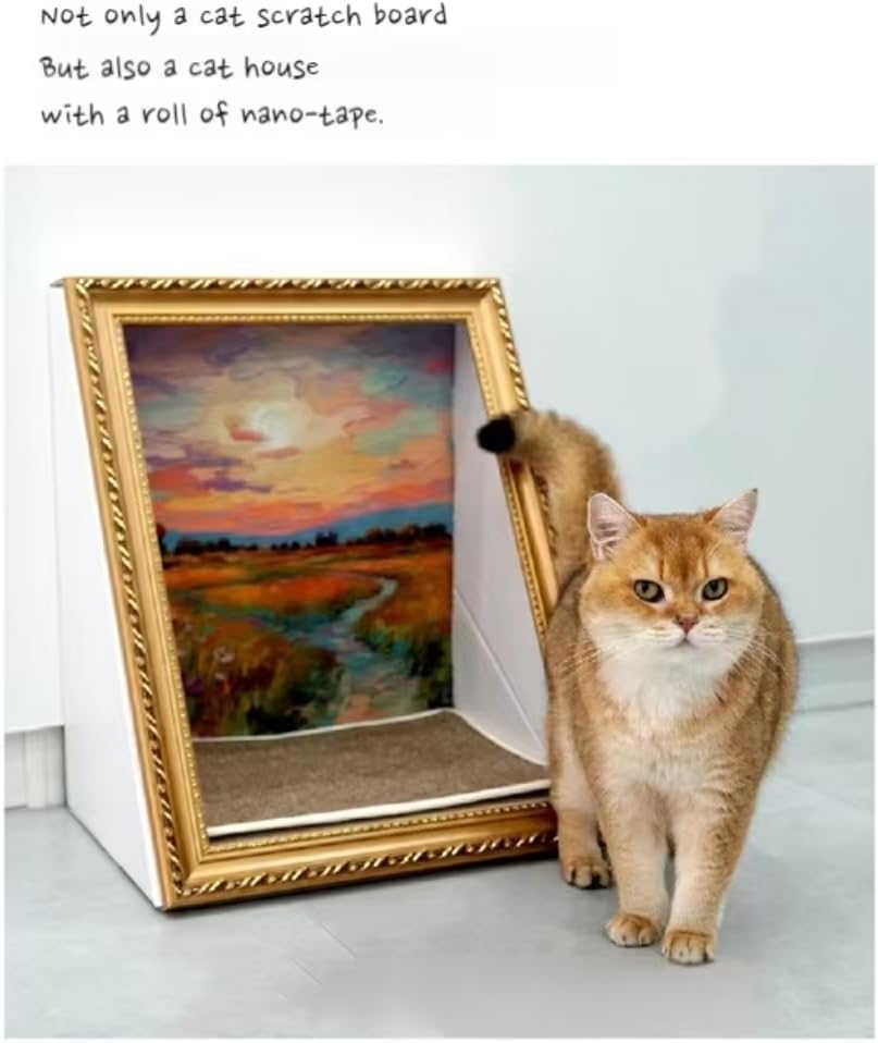 Elegant White Ornate Picture Frame Cat Scratching Pad with Oil Painting NEW