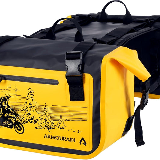 ARMOURAIN 50L Motorcycle Saddle Bag Trunk Black & Yellow Waterproof Luggage NEW