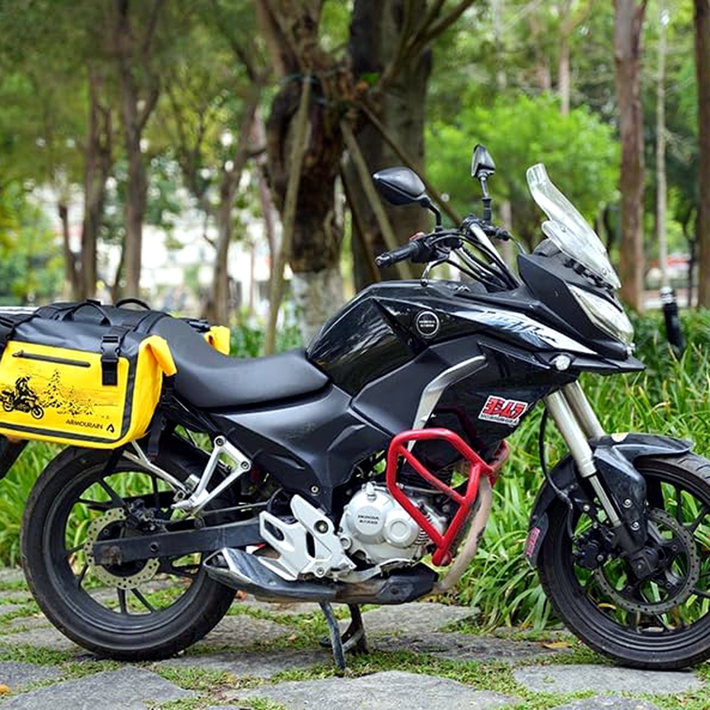 ARMOURAIN 50L Motorcycle Saddle Bag Trunk Black & Yellow Waterproof Luggage NEW