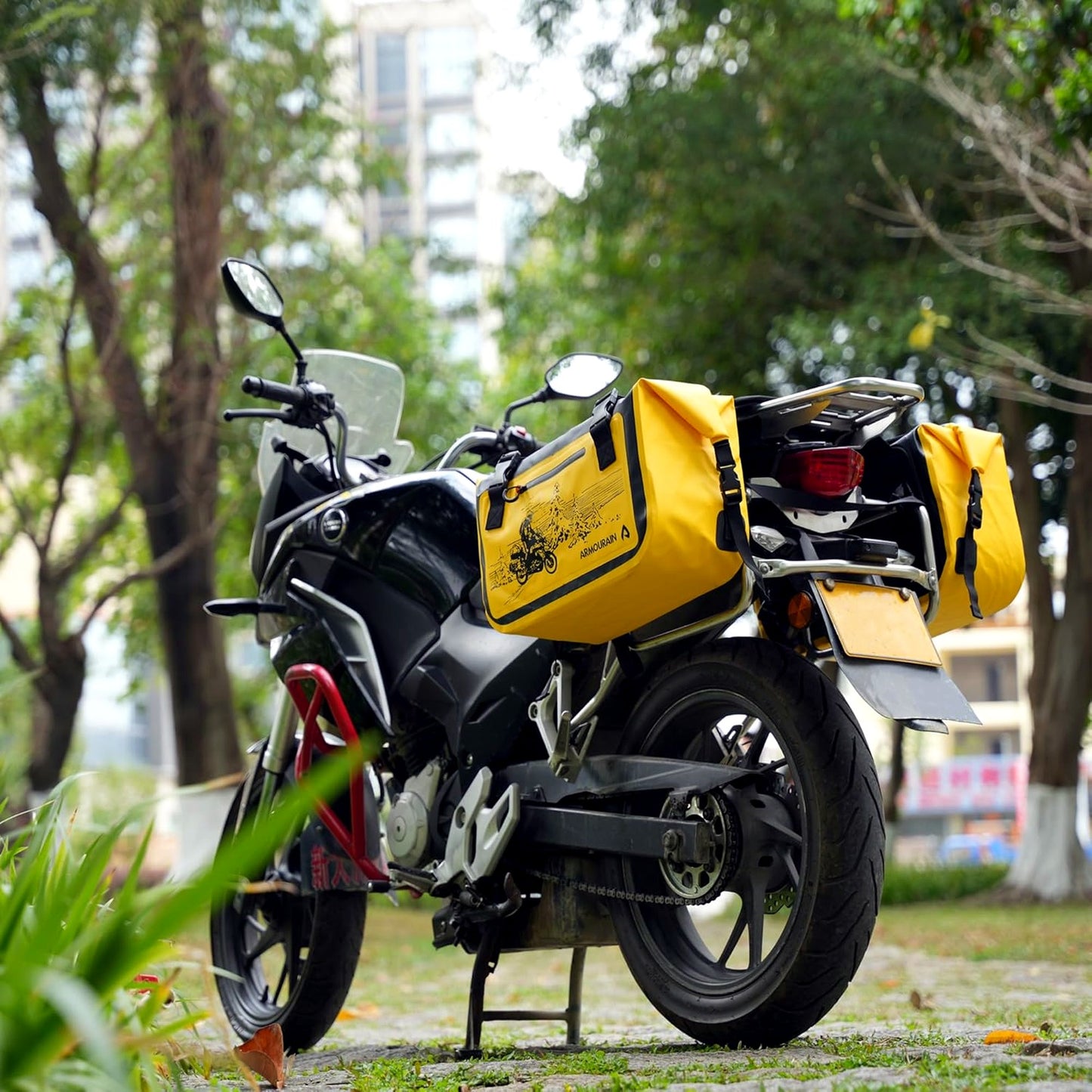 ARMOURAIN 50L Motorcycle Saddle Bag Trunk Black & Yellow Waterproof Luggage NEW
