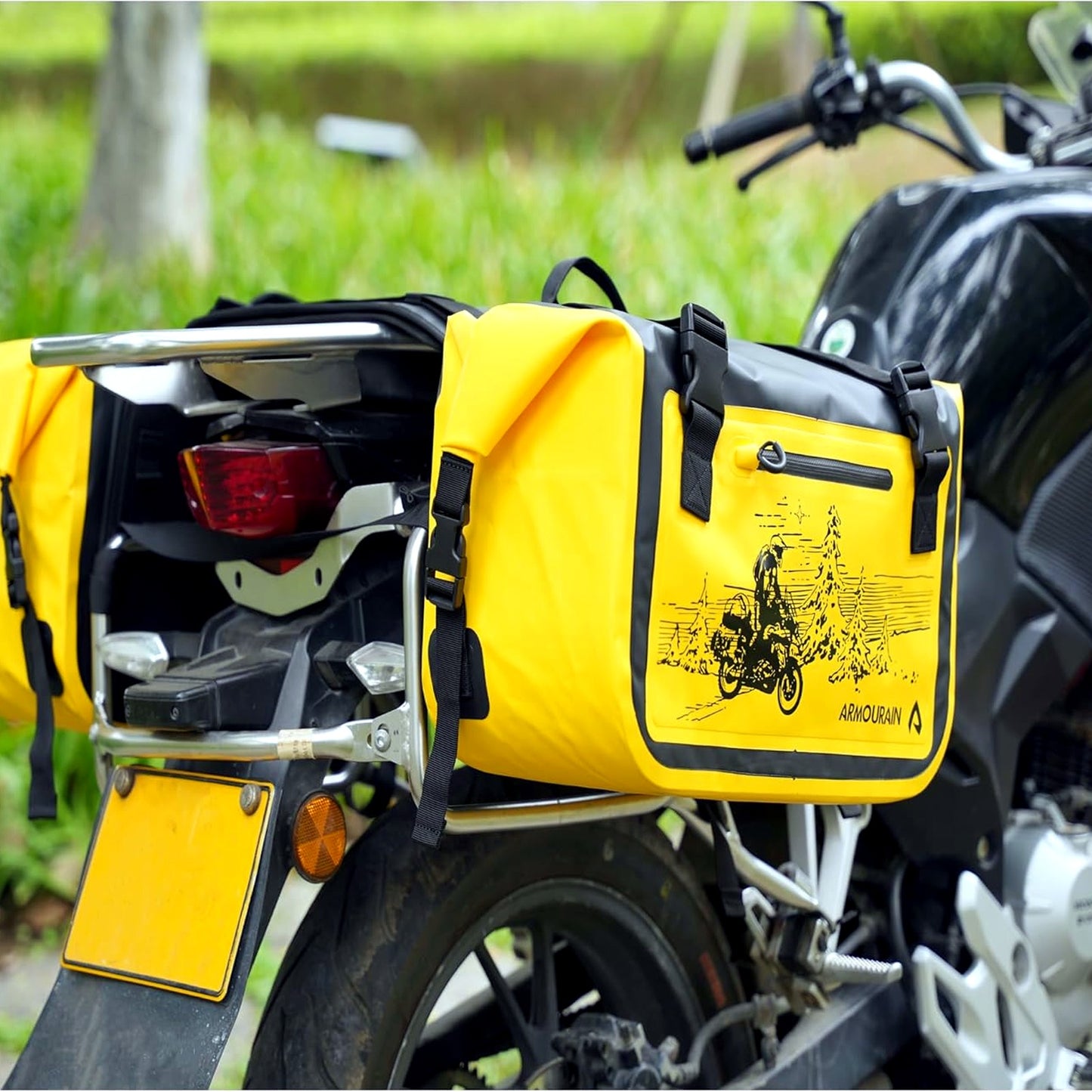 ARMOURAIN 50L Motorcycle Saddle Bag Trunk Black & Yellow Waterproof Luggage NEW