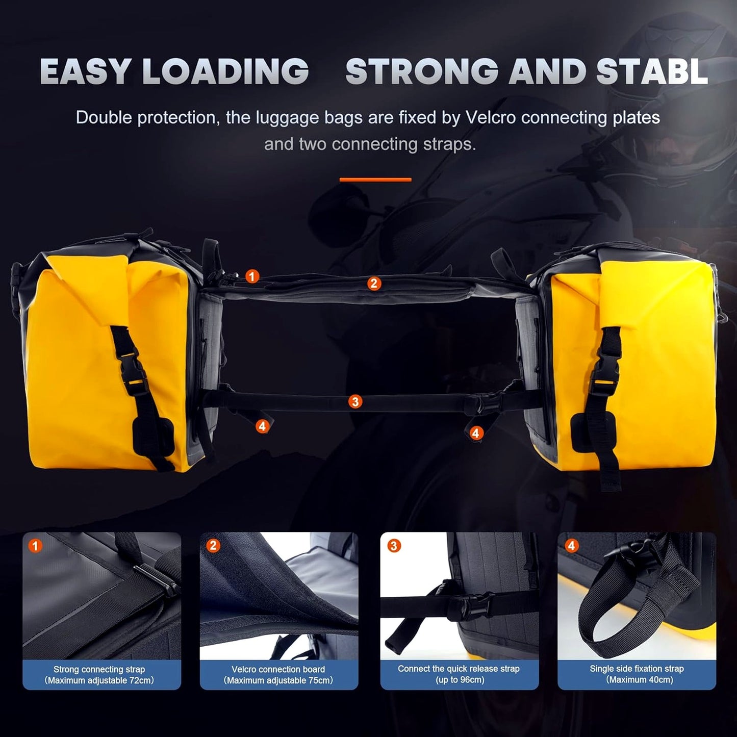 ARMOURAIN 50L Motorcycle Saddle Bag Trunk Black & Yellow Waterproof Luggage NEW
