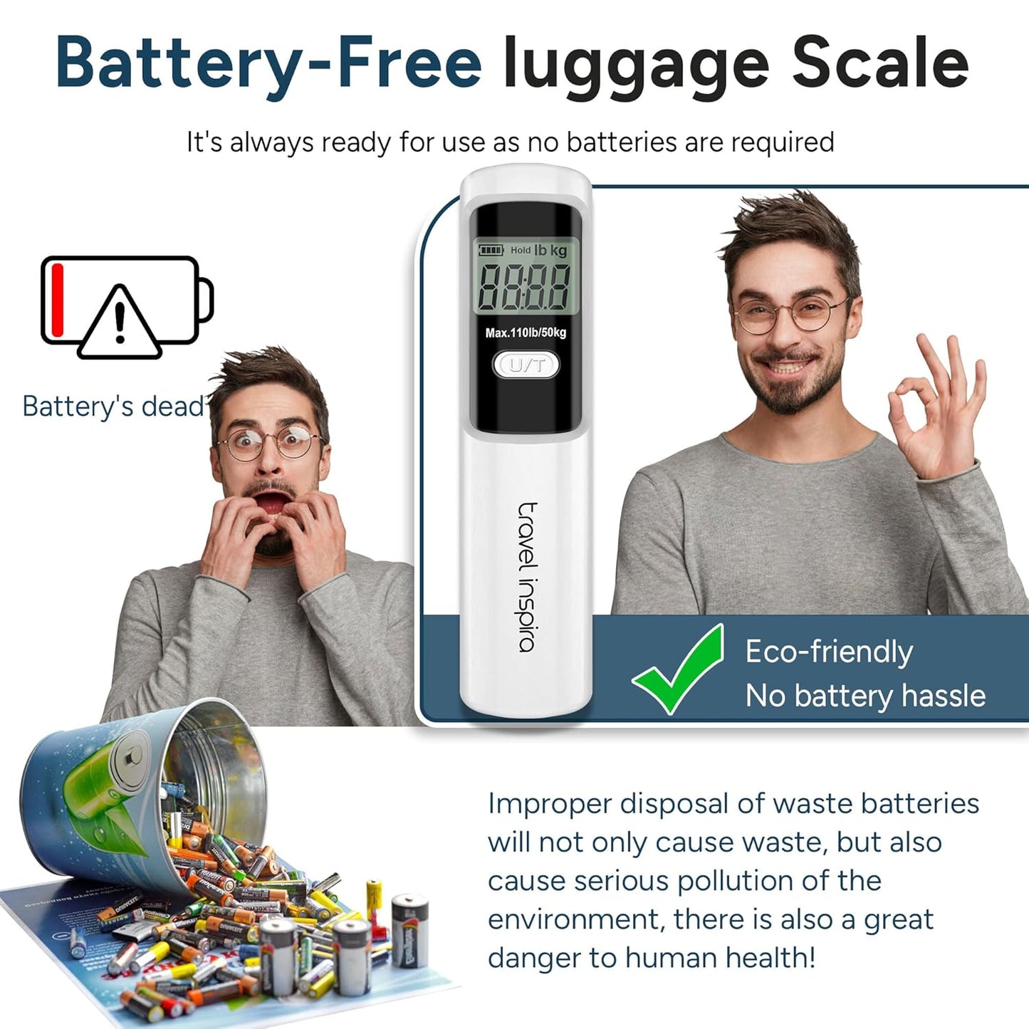 travel inspira Portable Luggage Scale Suitcase Weight up to 110 lbs/50 kg NEW