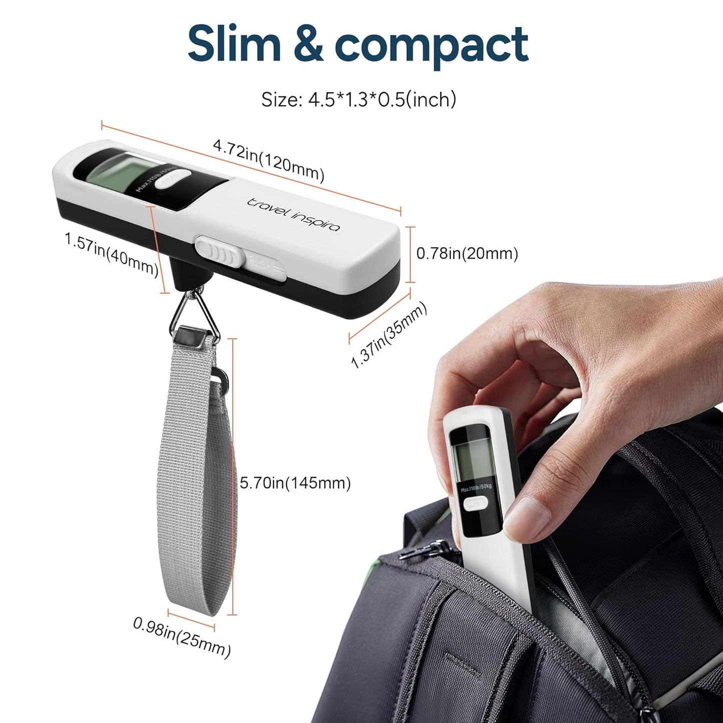 travel inspira Portable Luggage Scale Suitcase Weight up to 110 lbs/50 kg NEW