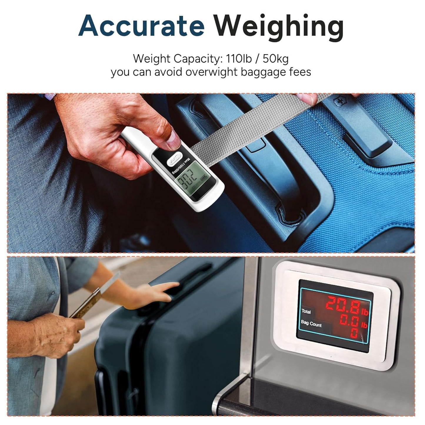 travel inspira Portable Luggage Scale Suitcase Weight up to 110 lbs/50 kg NEW