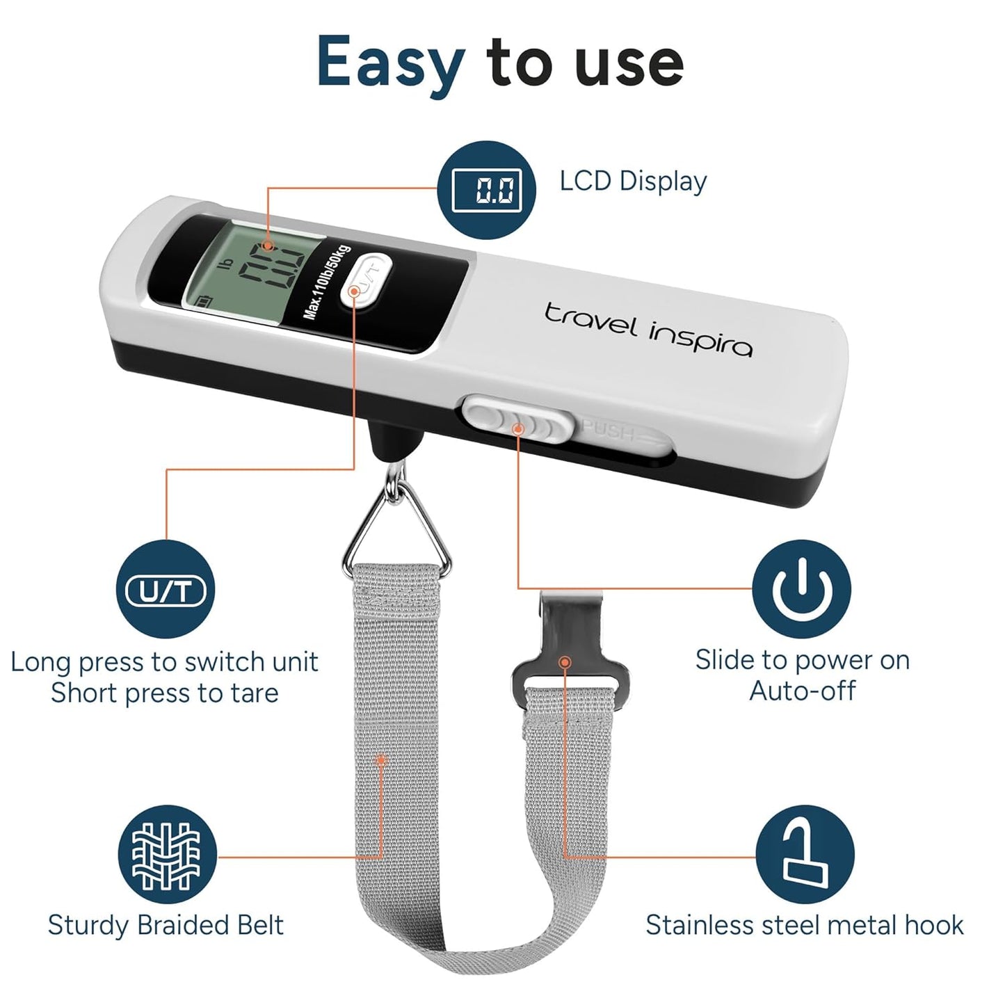travel inspira Portable Luggage Scale Suitcase Weight up to 110 lbs/50 kg NEW