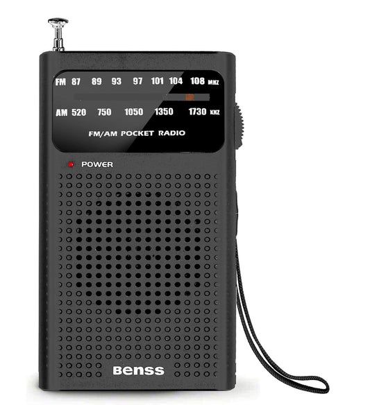 Benss Portable AM/FM Transistor Radio, Battery Operated, Compact Black NEW