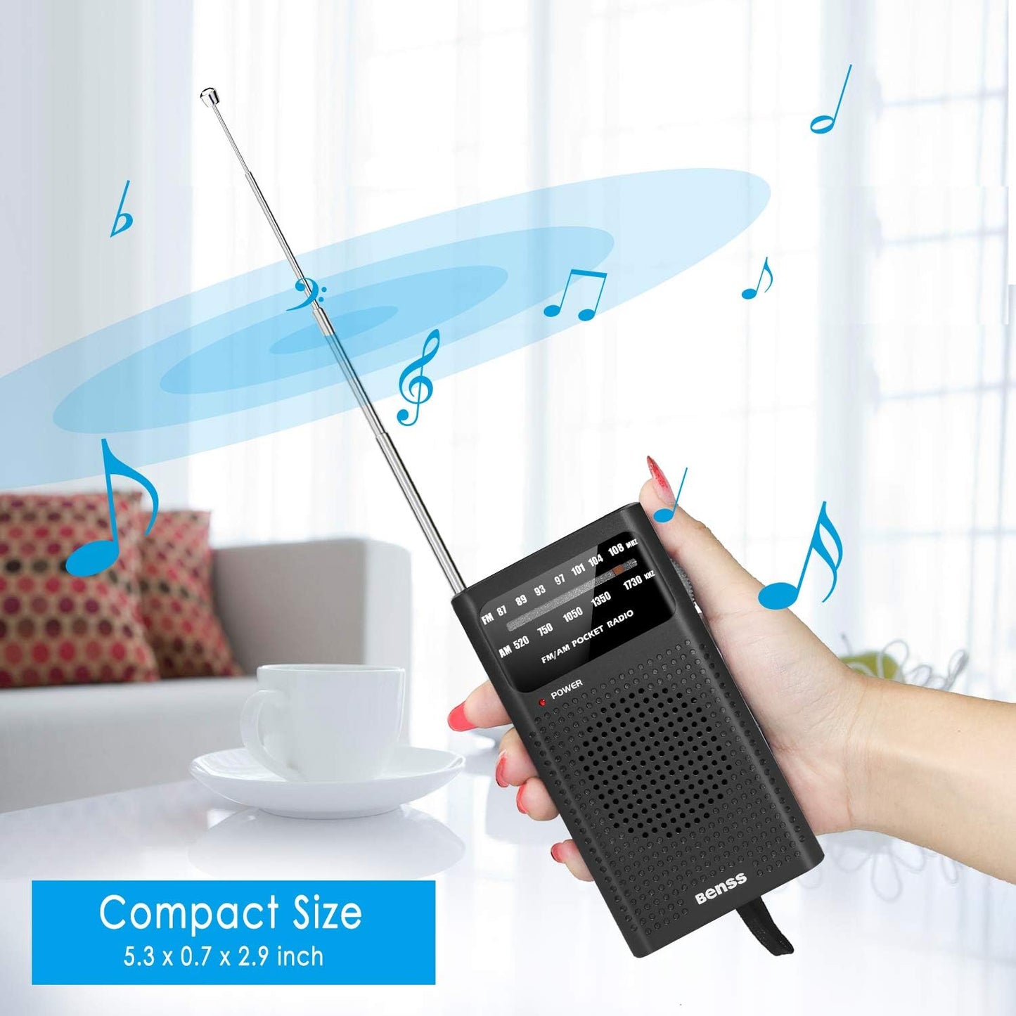 Benss Portable AM/FM Transistor Radio, Battery Operated, Compact Black NEW
