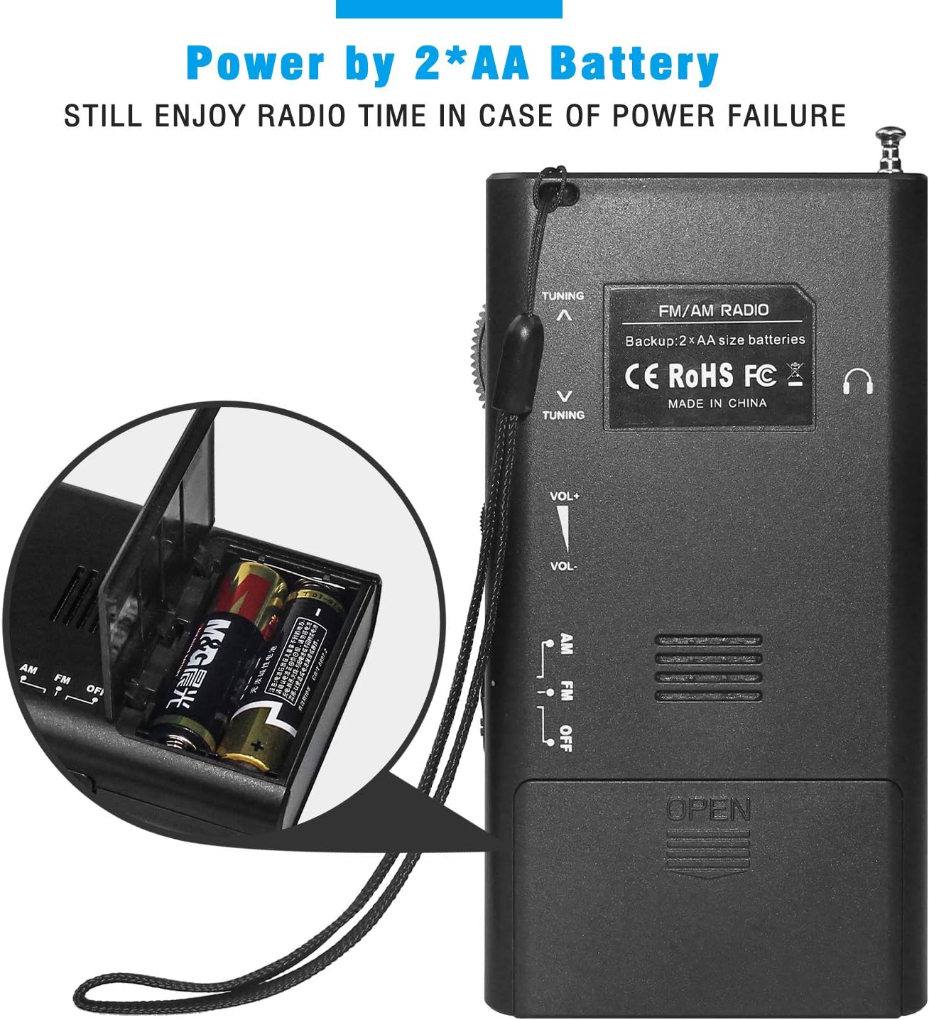Benss Portable AM/FM Transistor Radio, Battery Operated, Compact Black NEW