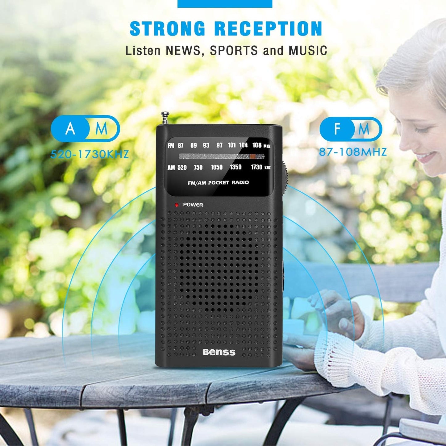 Benss Portable AM/FM Transistor Radio, Battery Operated, Compact Black NEW