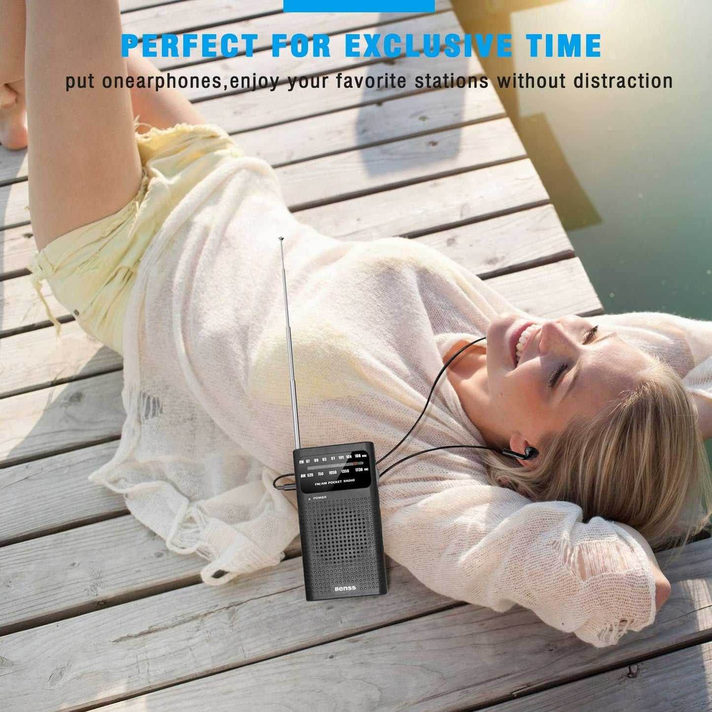 Benss Portable AM/FM Transistor Radio, Battery Operated, Compact Black NEW