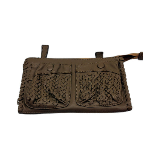 Poppy Green Womens Leather Double Pocket Clutch Purse Textured Tan Brown NEW
