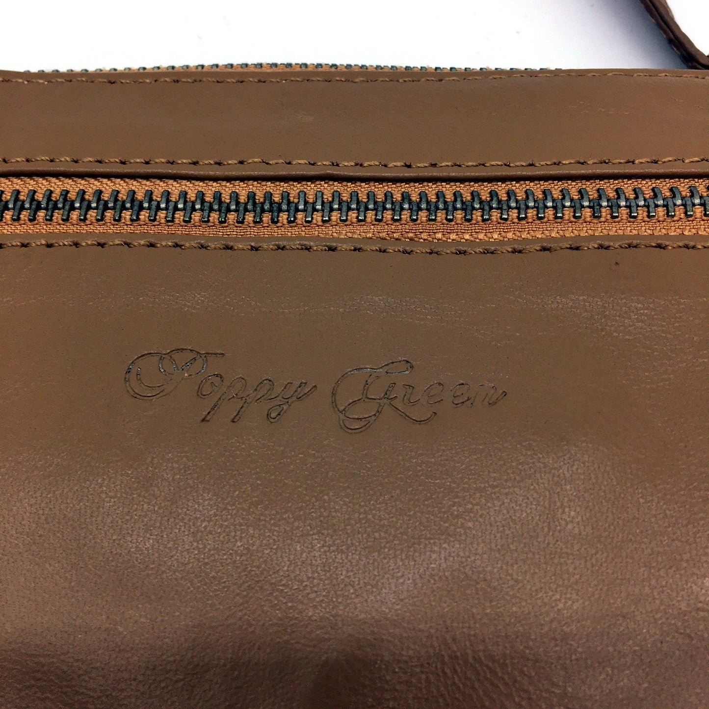 Poppy Green Womens Leather Double Pocket Clutch Purse Textured Tan Brown NEW