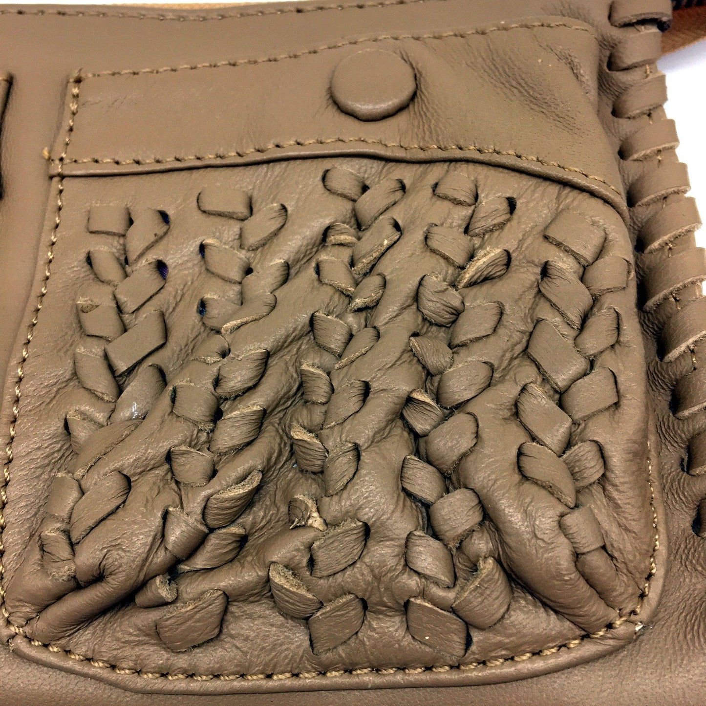 Poppy Green Womens Leather Double Pocket Clutch Purse Textured Tan Brown NEW