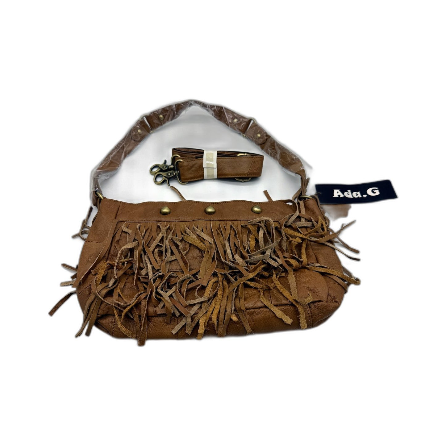 Ada.G Womens Fringe Leather Boho Tote Bag - Stylish Tan Brown Handbag NEW