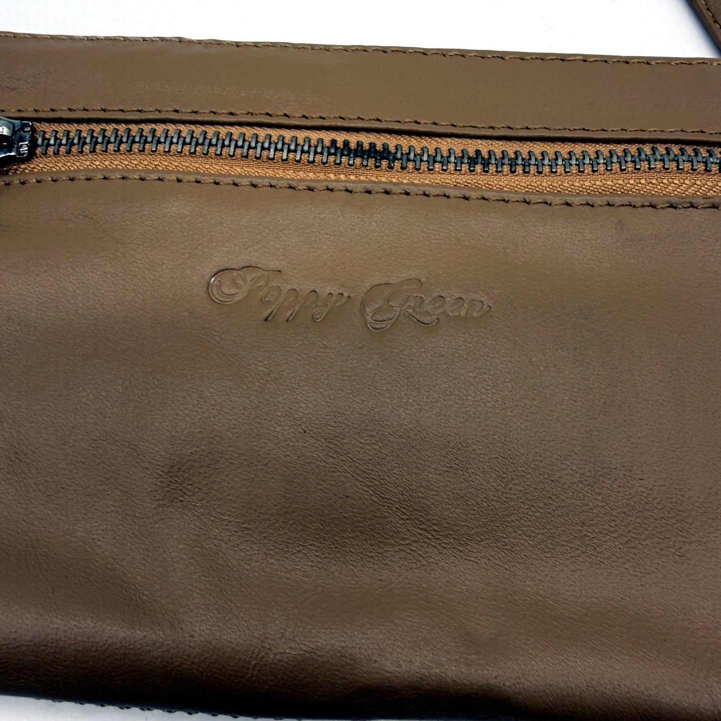 Poppy Green Womens Hand Crafted Tan Brown Leather Clutch Purse NEW