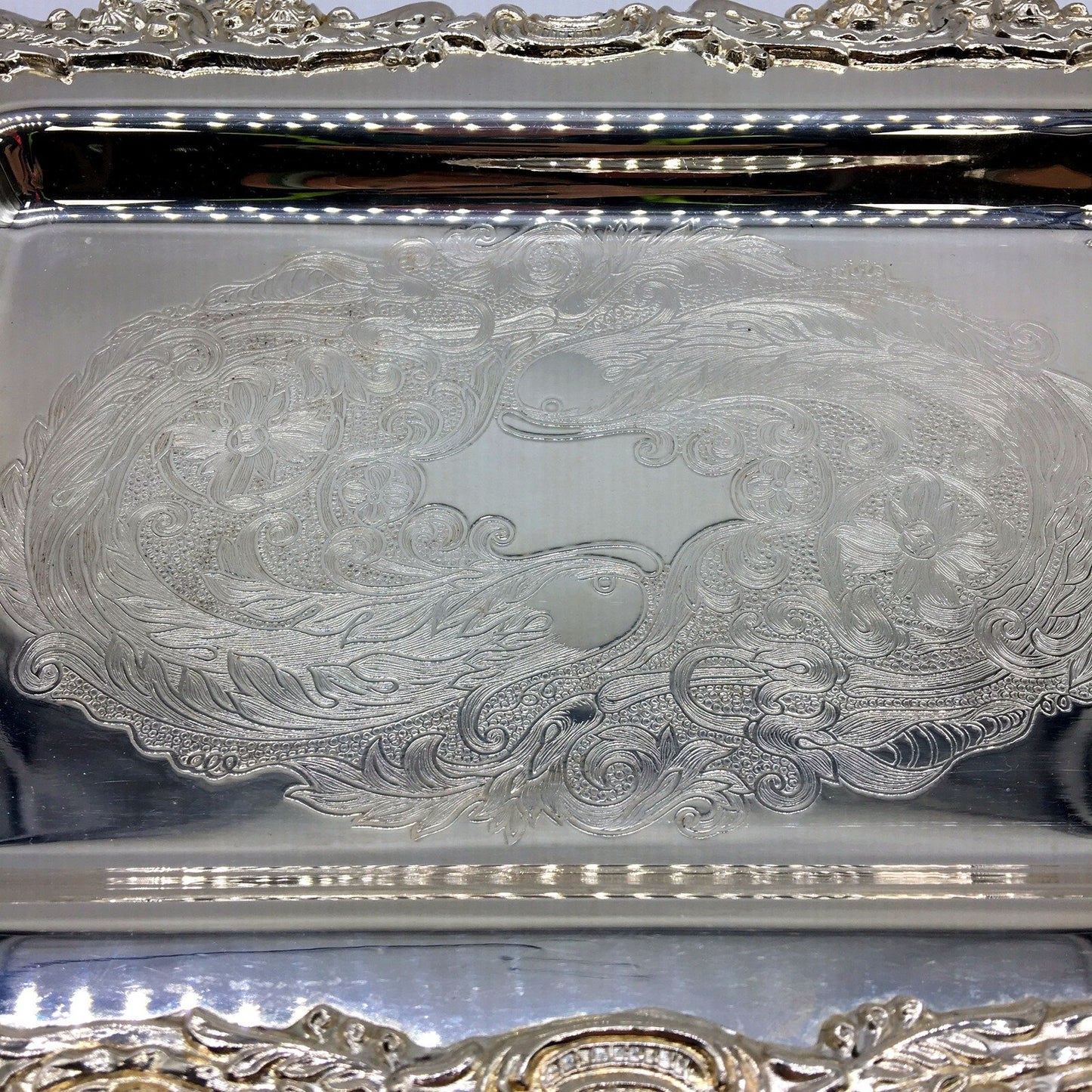 Viners Ornate Floral Engraved Silverplated Serving Tray Vintage Antique
