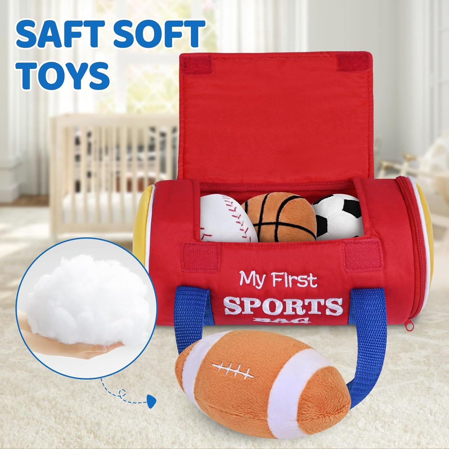 KMUYSL Baby Musical Toys 0-12 Months Plush Sports Bag with 4 Sensory Balls NEW