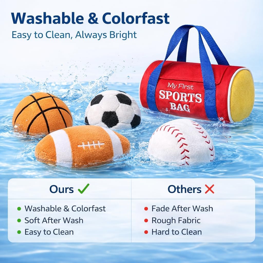 KMUYSL Baby Musical Toys 0-12 Months Plush Sports Bag with 4 Sensory Balls NEW