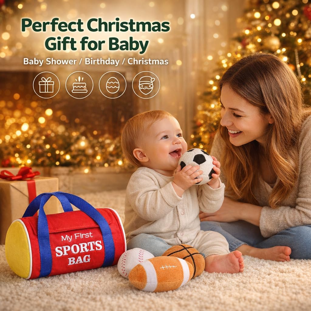 KMUYSL Baby Musical Toys 0-12 Months Plush Sports Bag with 4 Sensory Balls NEW