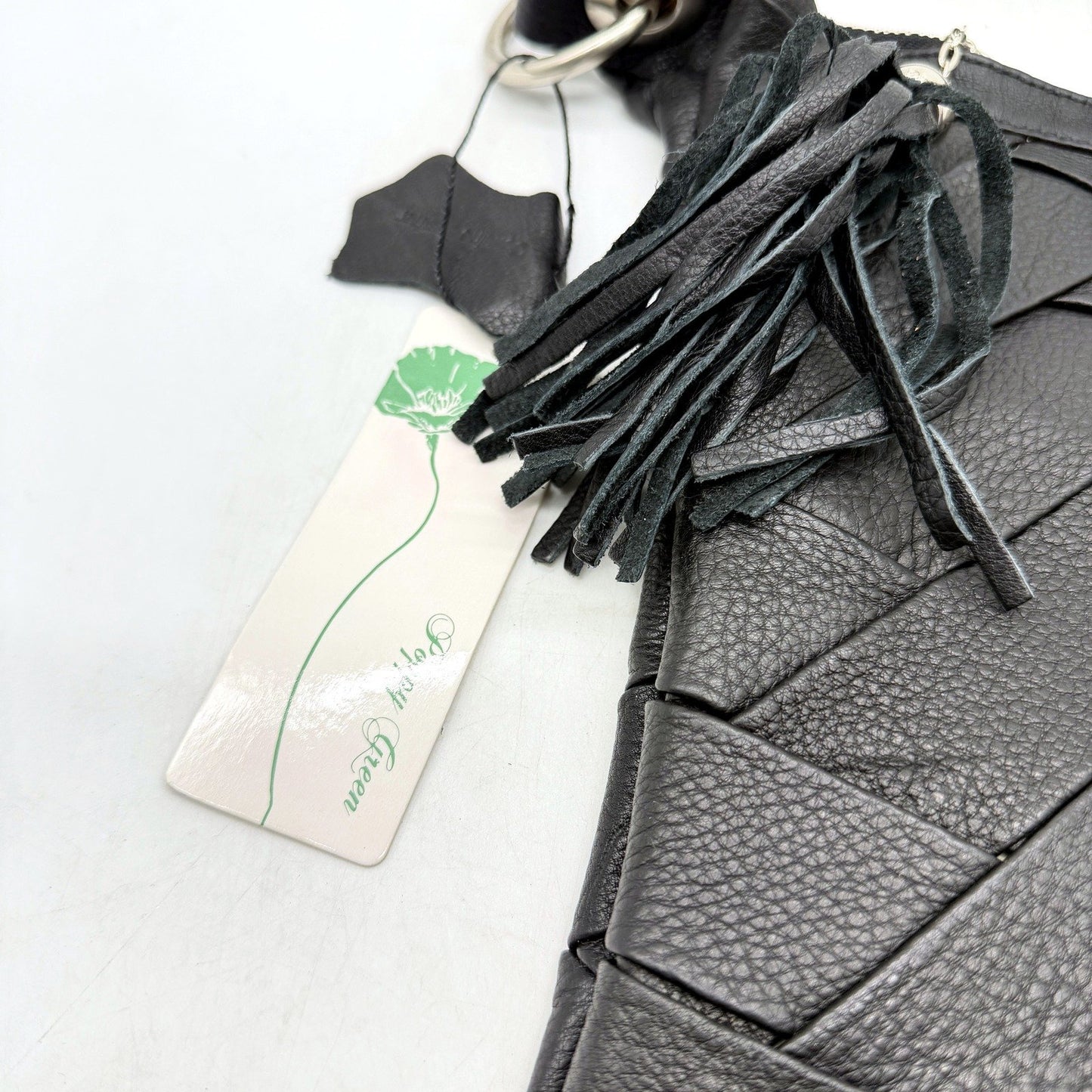 Poppy Green Womens Braided Leather Hobo Zipped Handbag Black Purse NEW