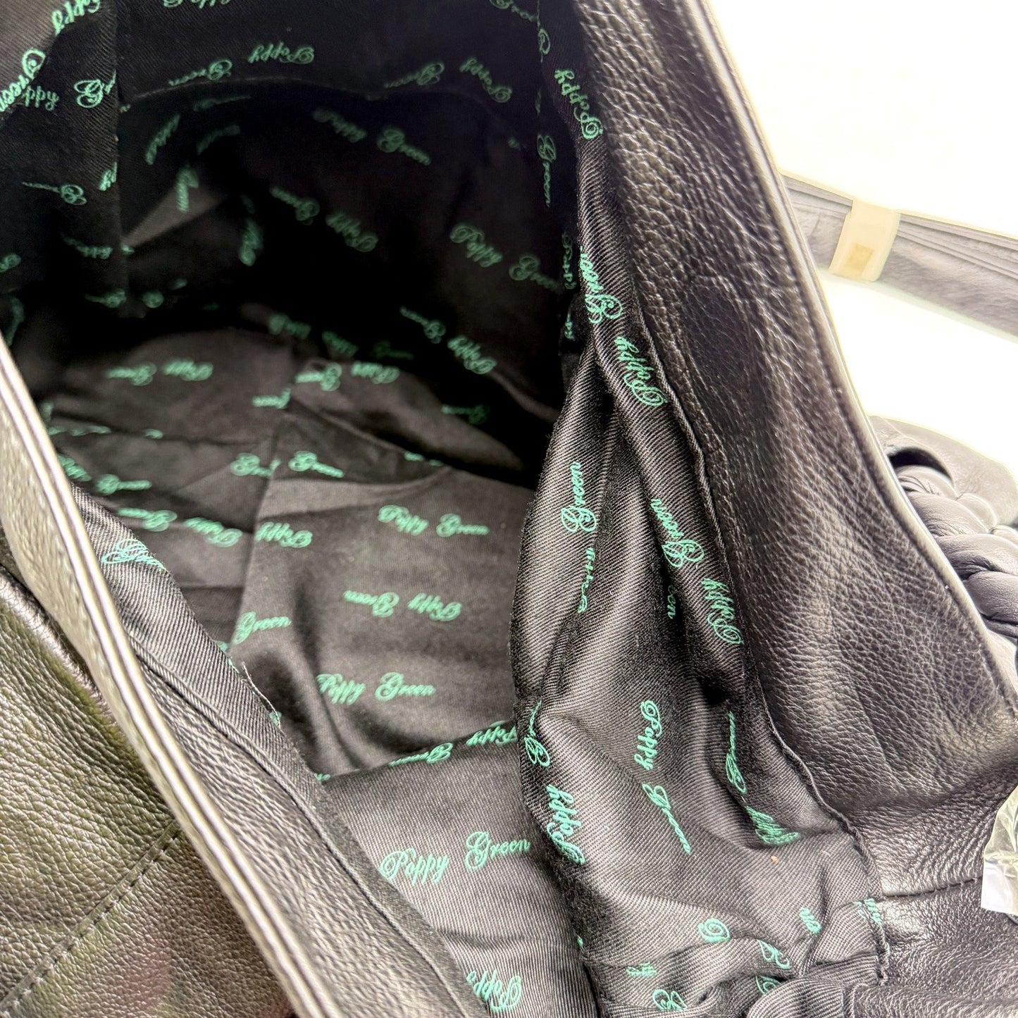 Poppy Green Womens Leather Hobo Handbag Black Tote Bag for Daily Use NEW
