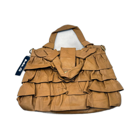 Ada.G Womens Natural Leather Handbag with Tan Ruffle Design & Shoulder Strap NEW