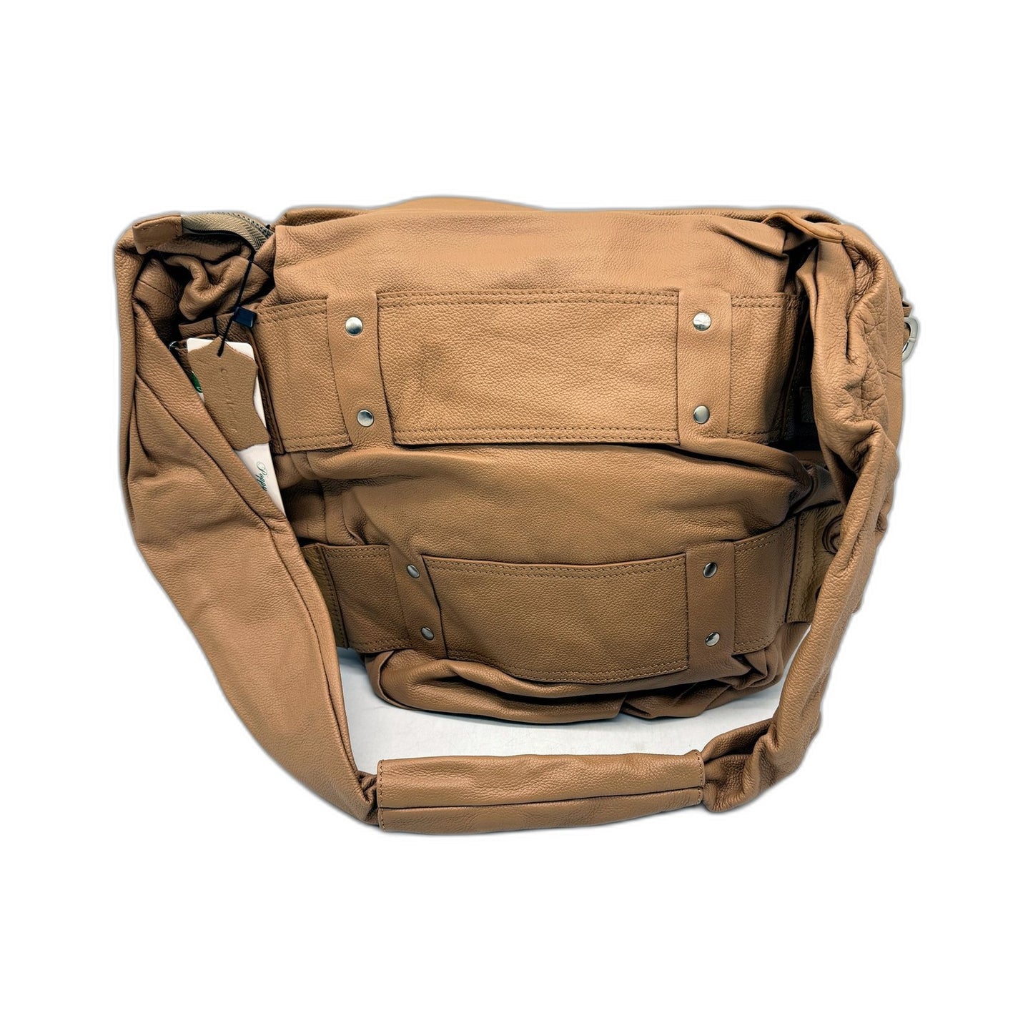Poppy Green Womens Buckle Feature Tan Leather Messenger Shoulder Bag NEW