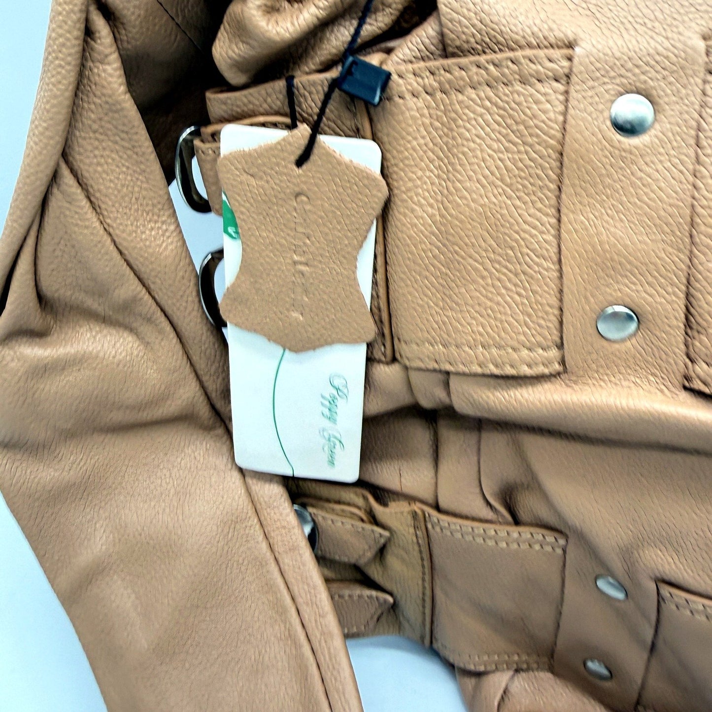 Poppy Green Womens Buckle Feature Tan Leather Messenger Shoulder Bag NEW