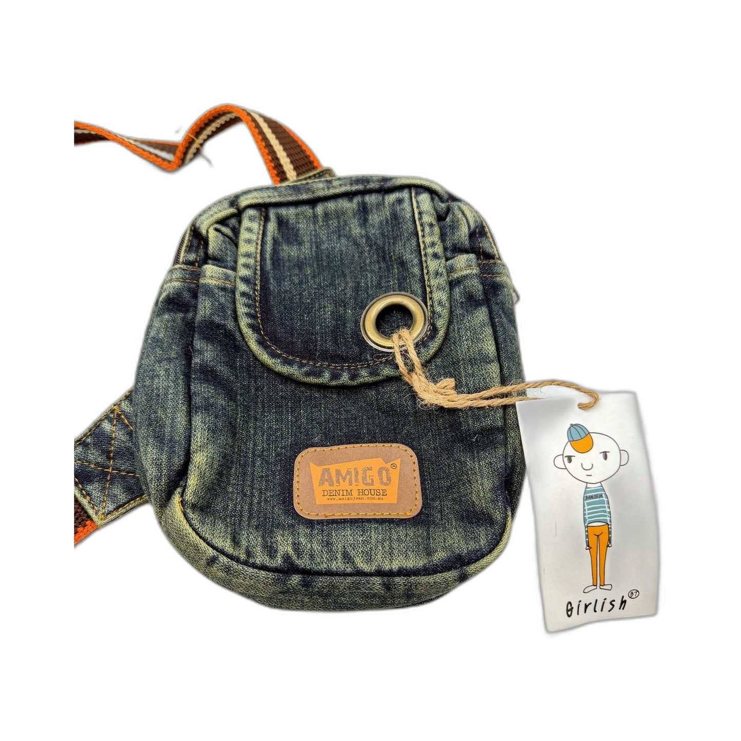 Amigo Denim House Crossbody Bag Small Casual Faded Blue Purse Size Small NEW