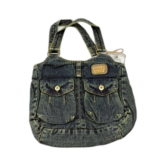 Amigo Denim House Unisex Faded Denim Distressed Shoulder Tote Bag Medium NEW