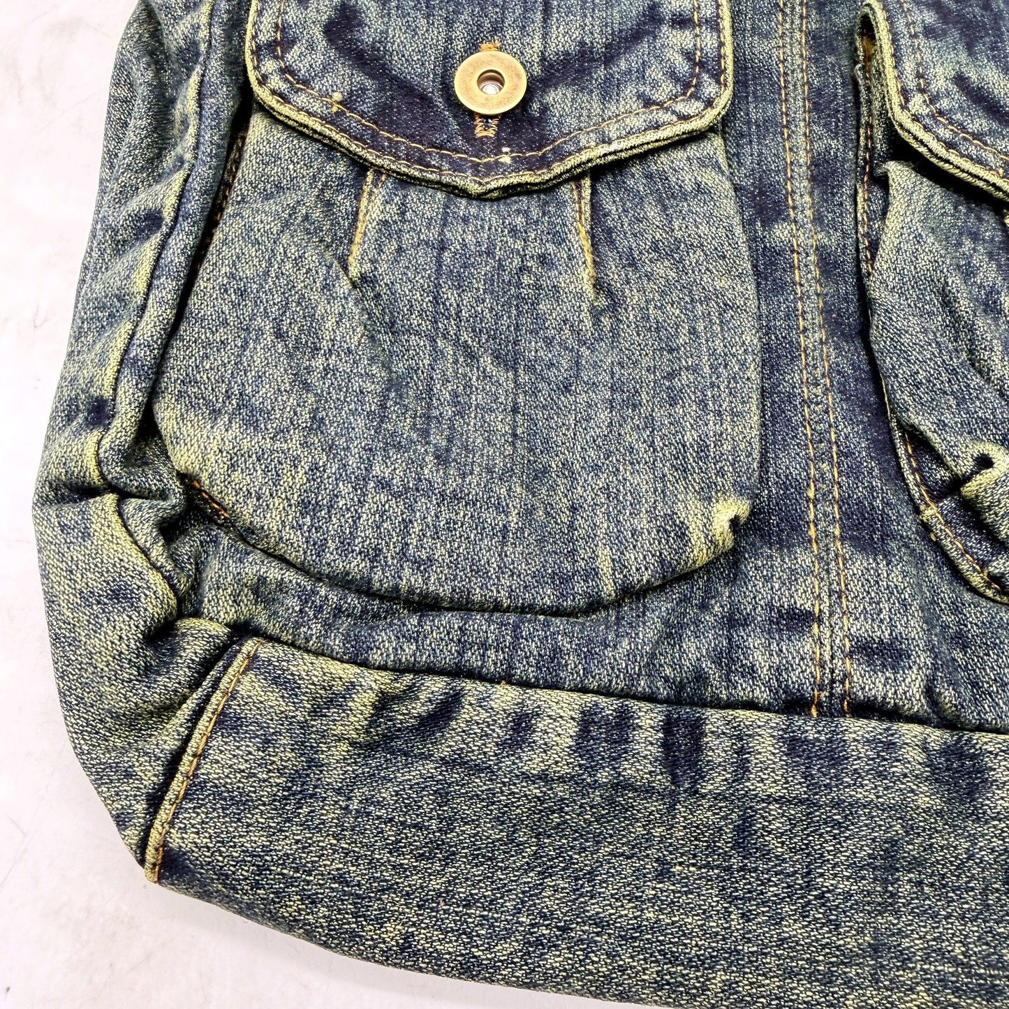 Amigo Denim House Unisex Faded Denim Distressed Shoulder Tote Bag Medium NEW