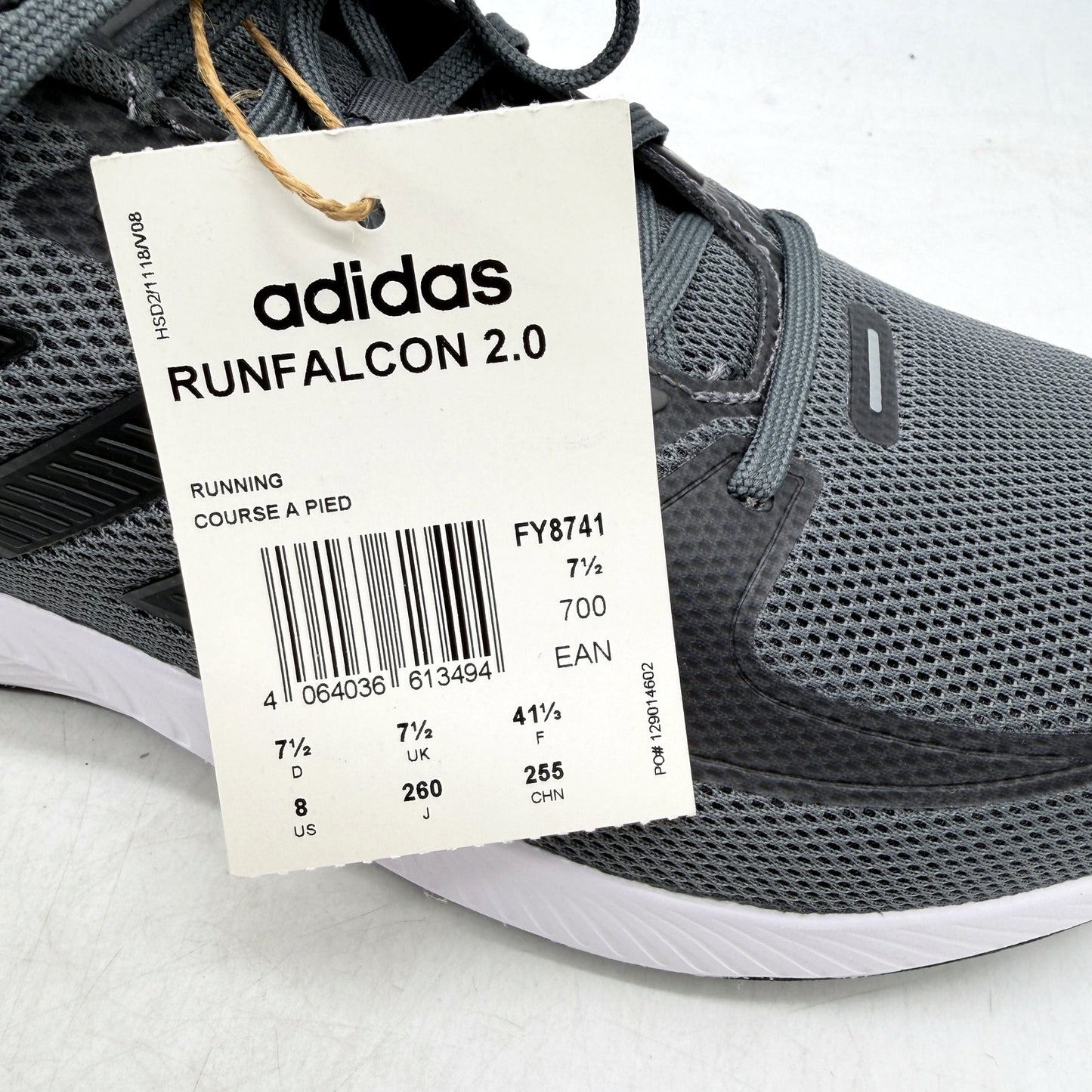 Adidas Mens Runfalcon 2.0 Running Grey Lightweight Athletic Sneakers US 8 NEW