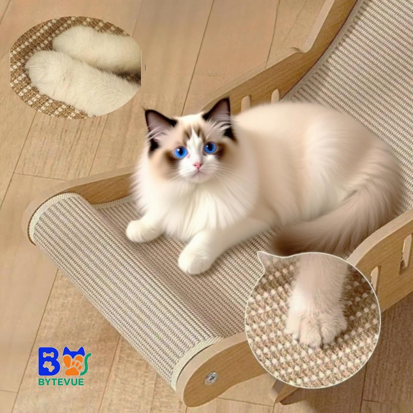 ByteVue Linen-Blend Beds Cozy Luxury Cat Scratcher & Bed All-in-One Indoor NEW