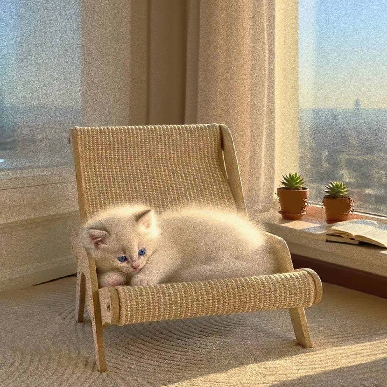ByteVue Linen-Blend Beds Cozy Luxury Cat Scratcher & Bed All-in-One Indoor NEW