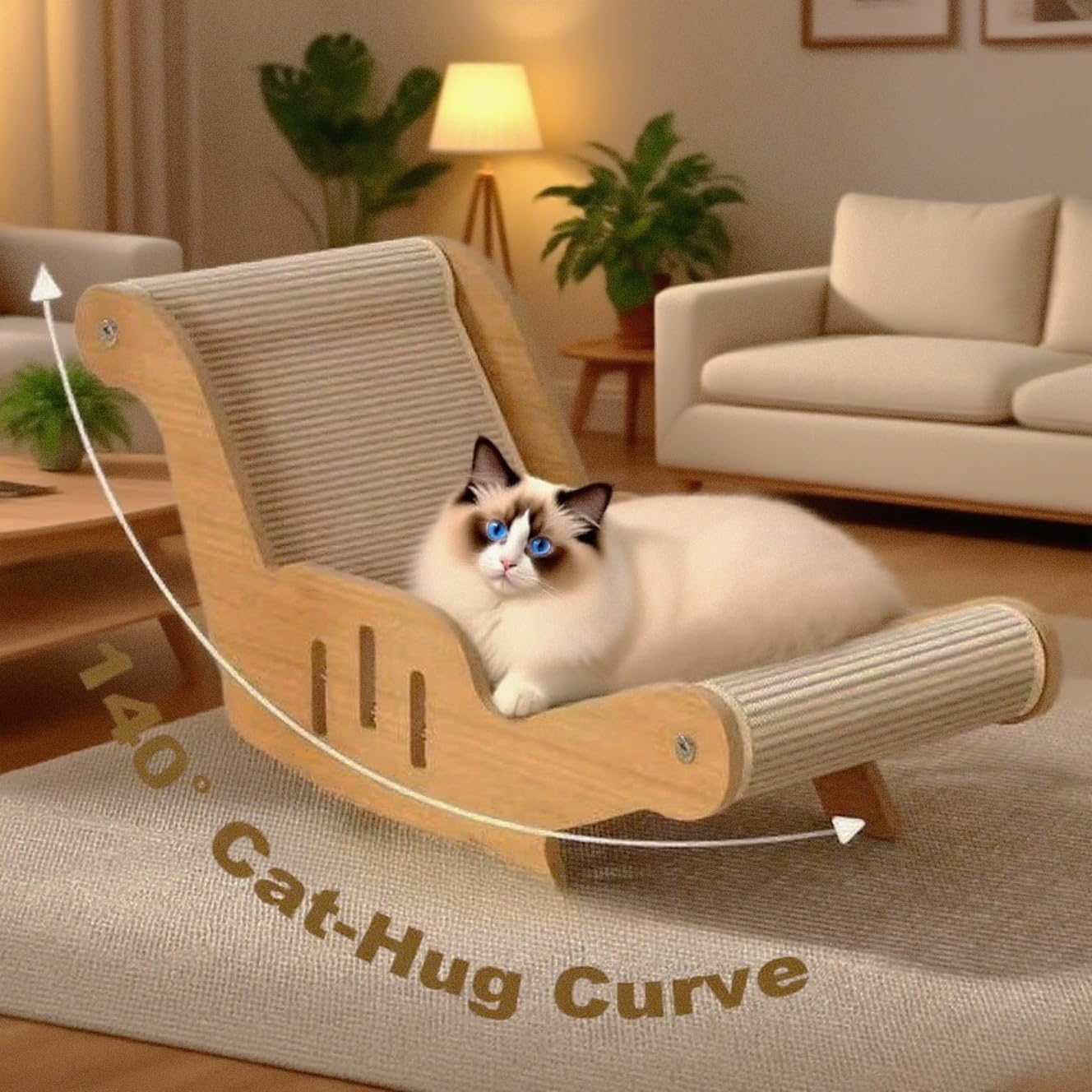 ByteVue Linen-Blend Beds Cozy Luxury Cat Scratcher & Bed All-in-One Indoor NEW