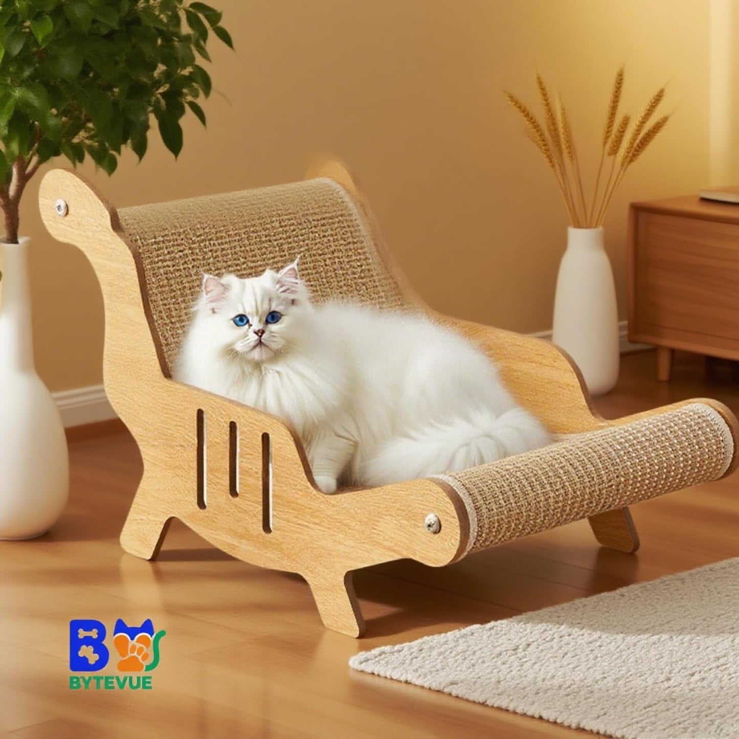 ByteVue Linen-Blend Beds Cozy Luxury Cat Scratcher & Bed All-in-One Indoor NEW
