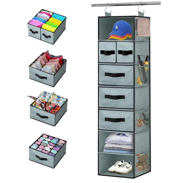VERONLY 7-Shelf Hanging Closet Organizer with 5 Drawers in Grey Color NEW