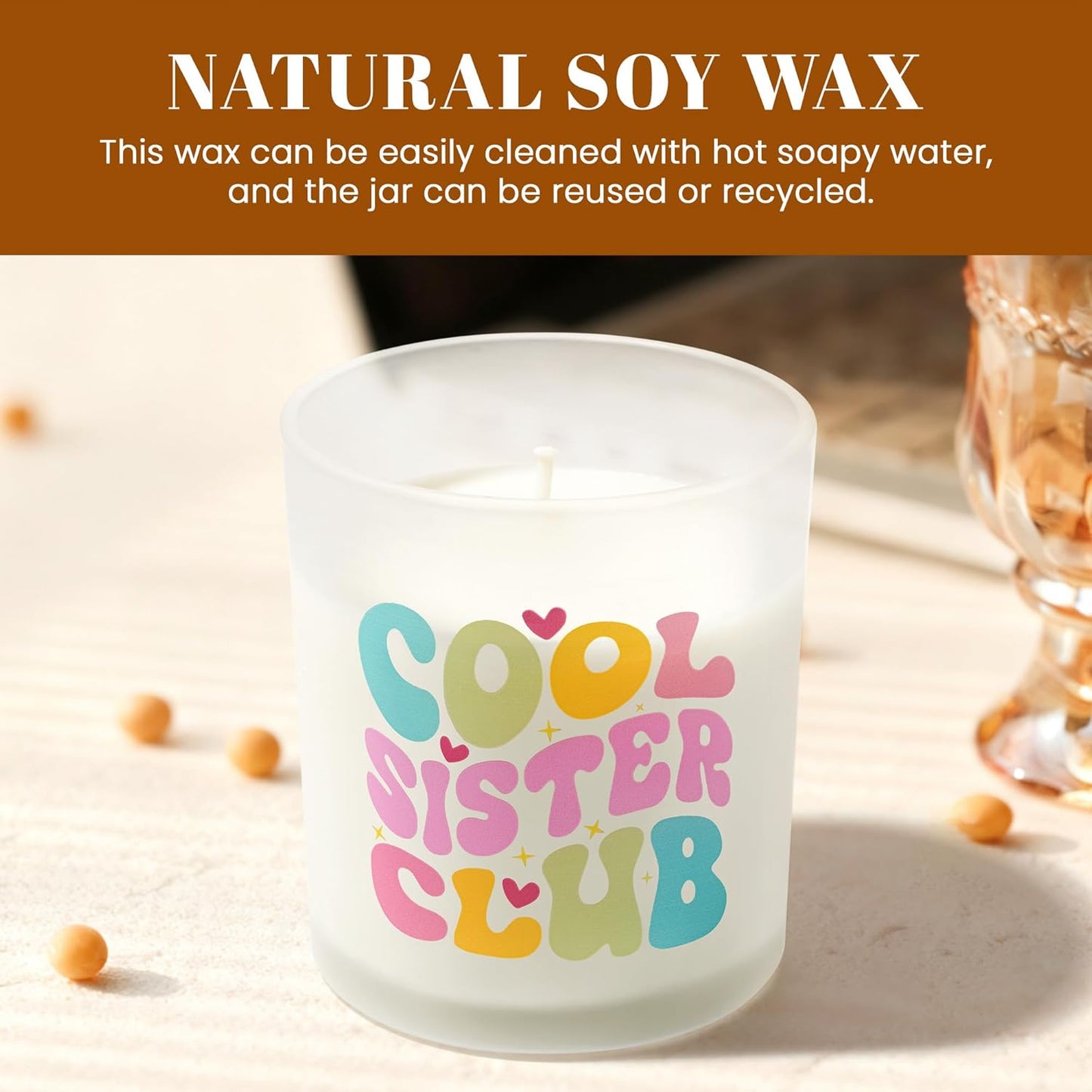 NYEONHRT Large Jar Candles Scented Soy Wax Jar Candle 'Cool Sister Club' NEW