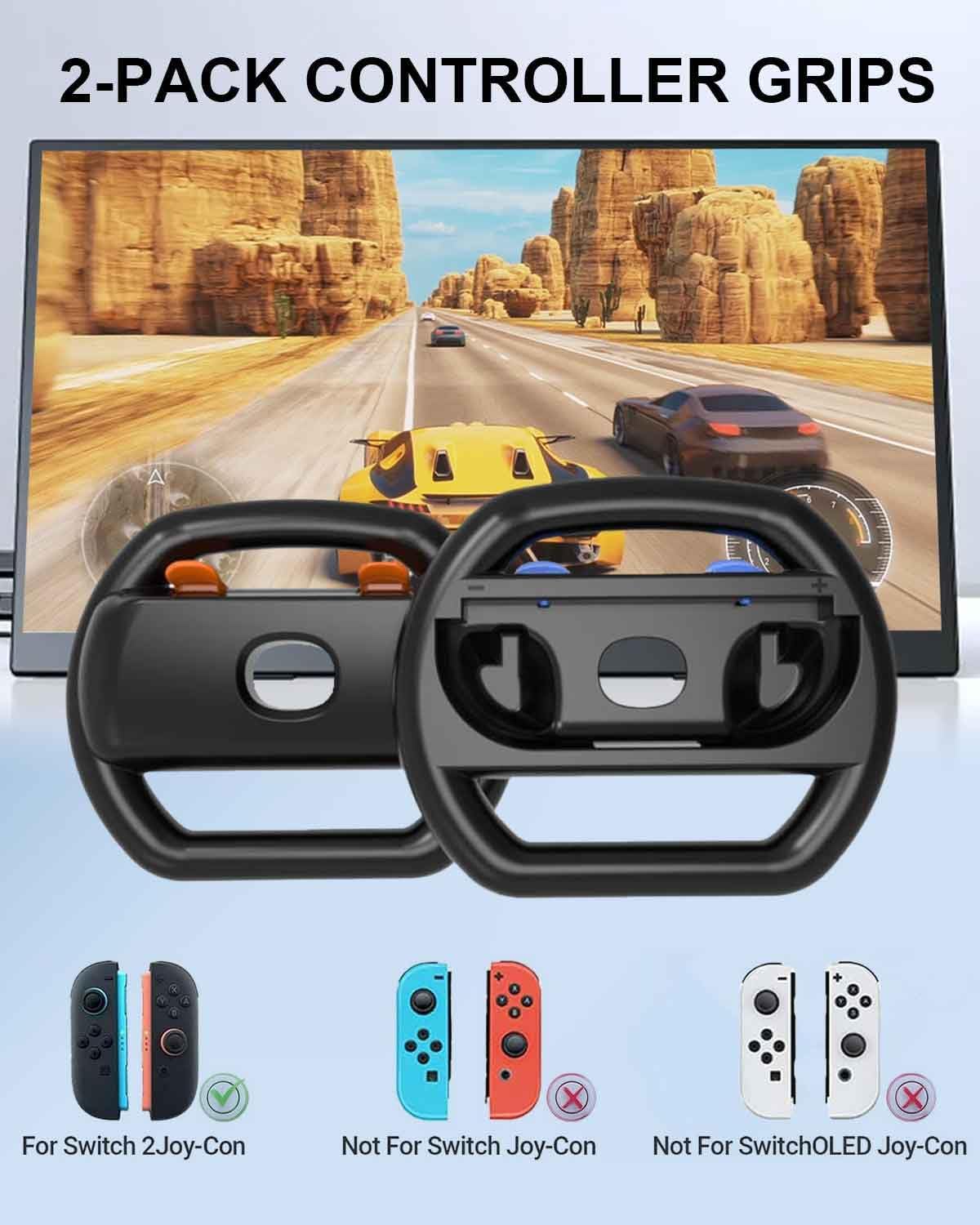 T Tersely Ergonomic Steering Wheel Grip for Nintendo Switch -2 Controllers NEW