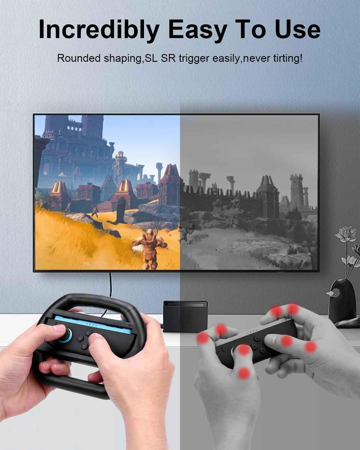 T Tersely Ergonomic Steering Wheel Grip for Nintendo Switch -2 Controllers NEW