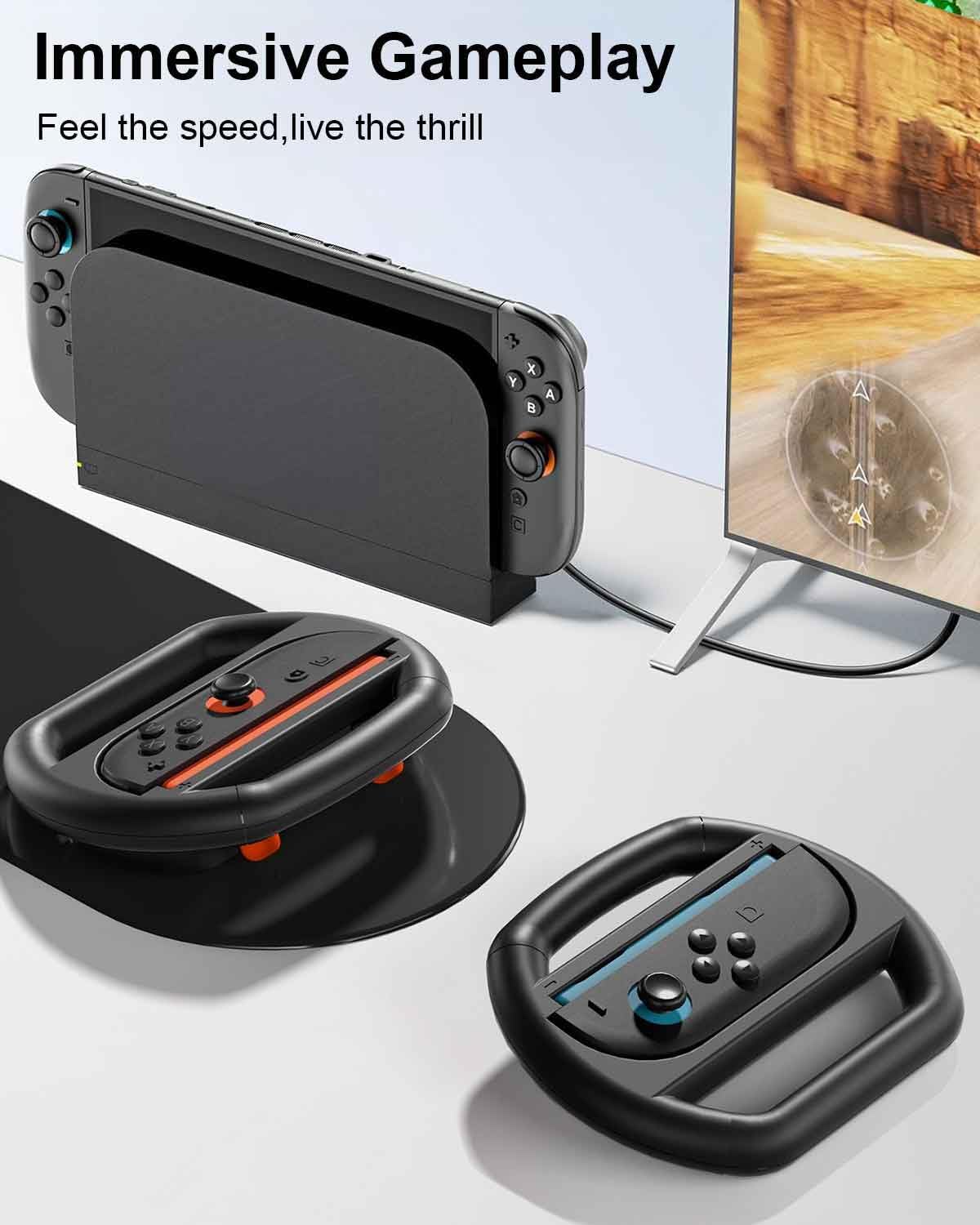 T Tersely Ergonomic Steering Wheel Grip for Nintendo Switch -2 Controllers NEW