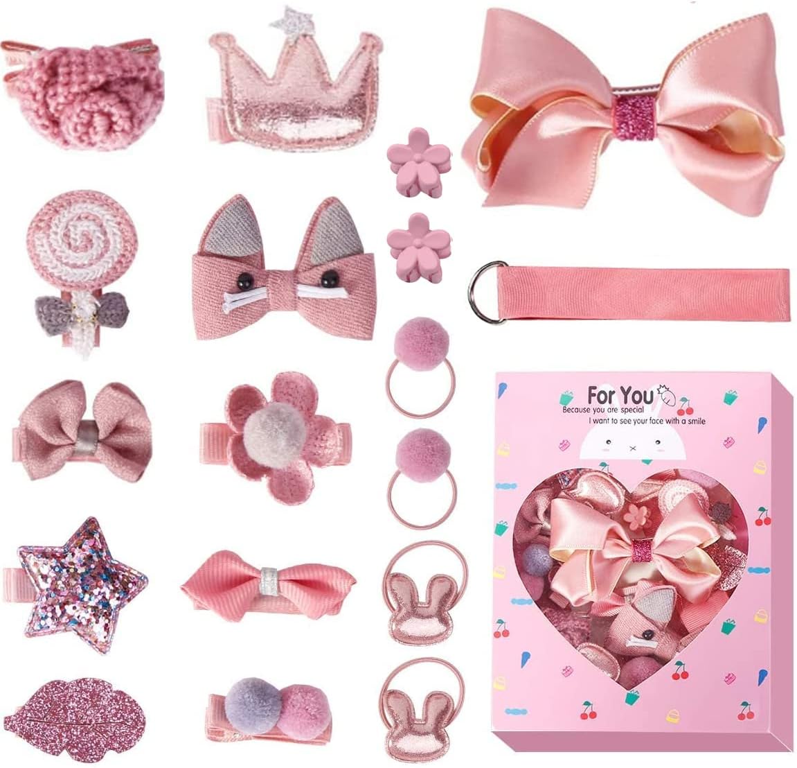 Cute Rose Pink Hair Bows for Babies & Toddlers - Elastic Ties Accessories NEW