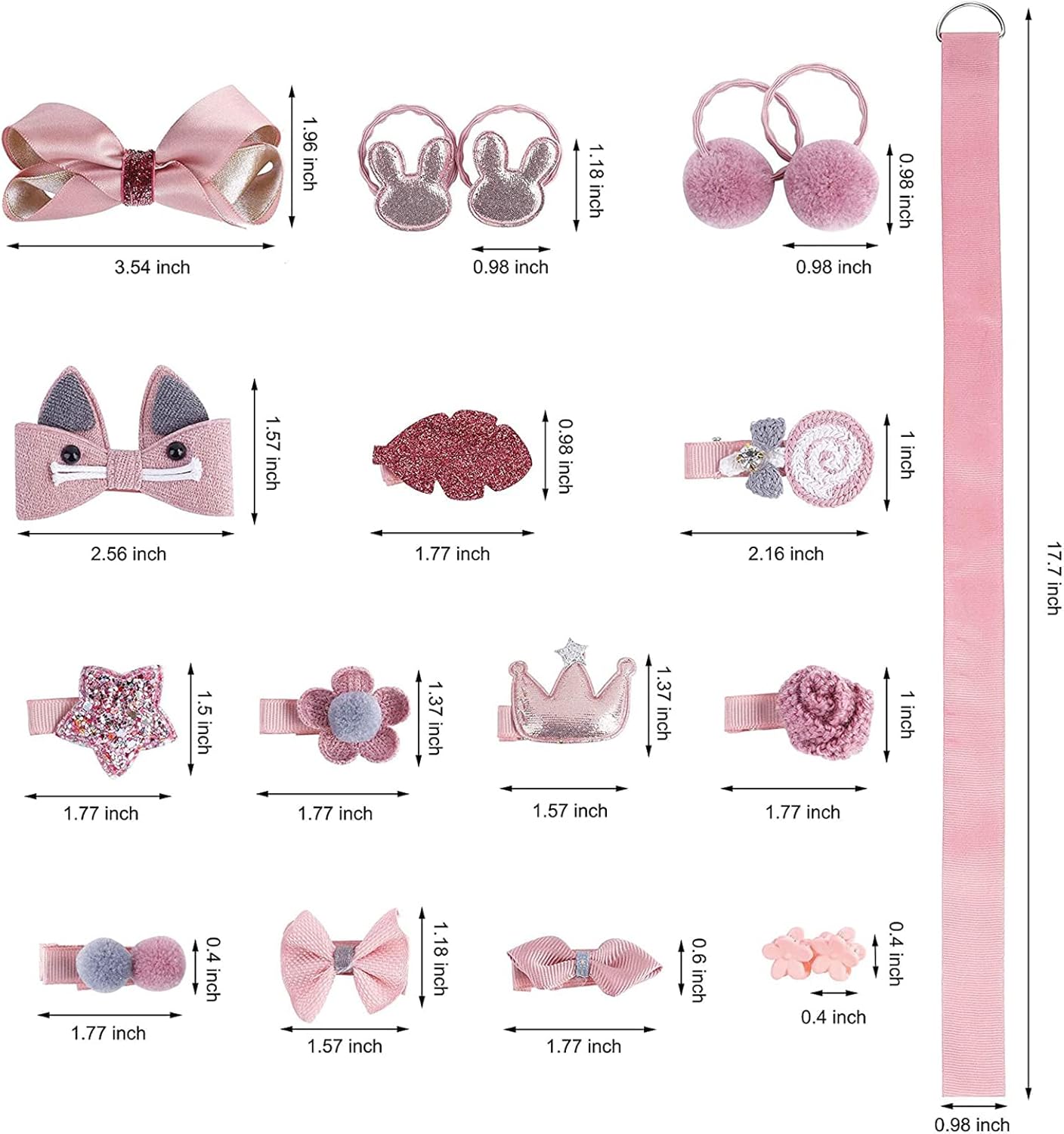 Cute Rose Pink Hair Bows for Babies & Toddlers - Elastic Ties Accessories NEW