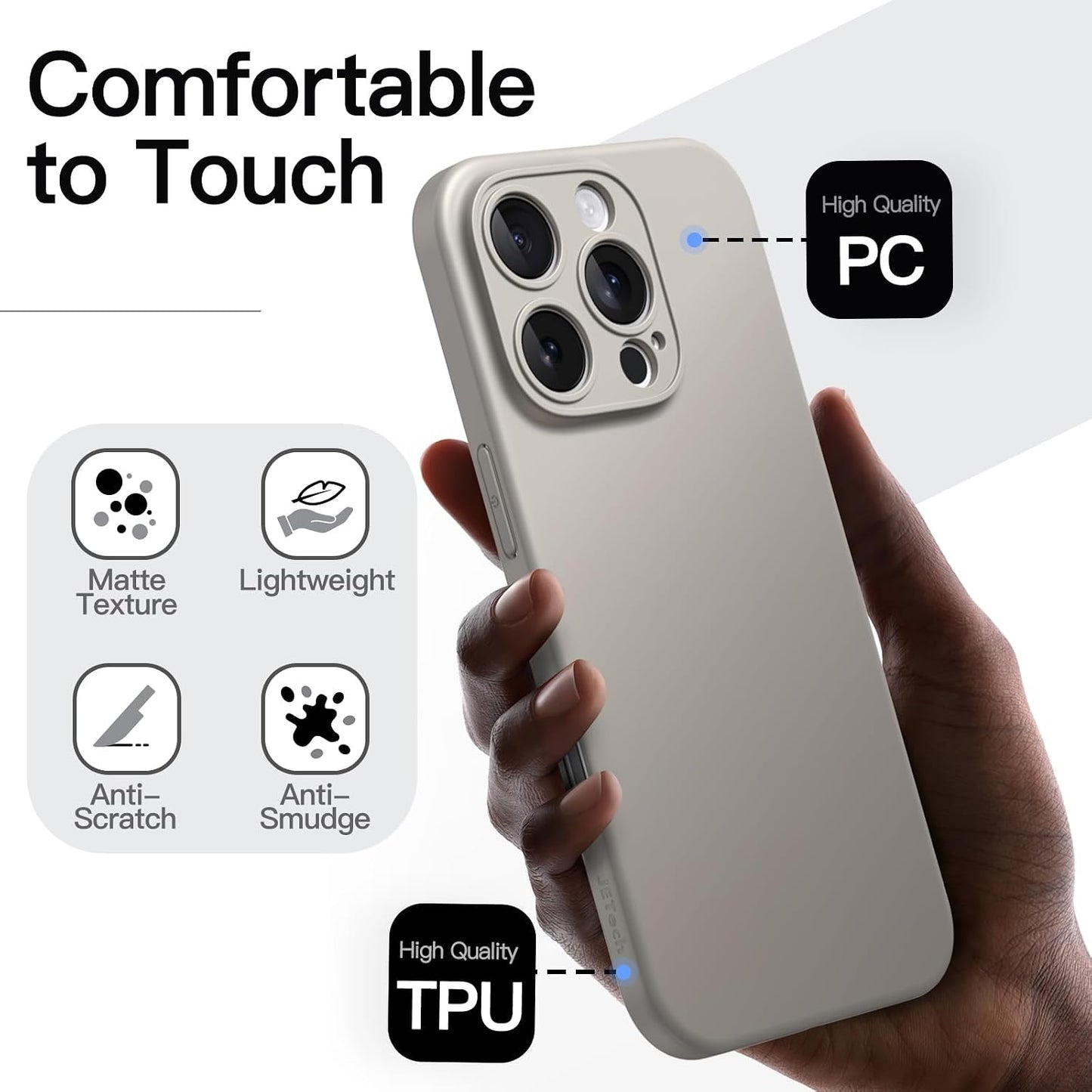 JETech Slim Basic Case iPhone 16 Pro 6.3" Full Protection Natural Titanium NEW