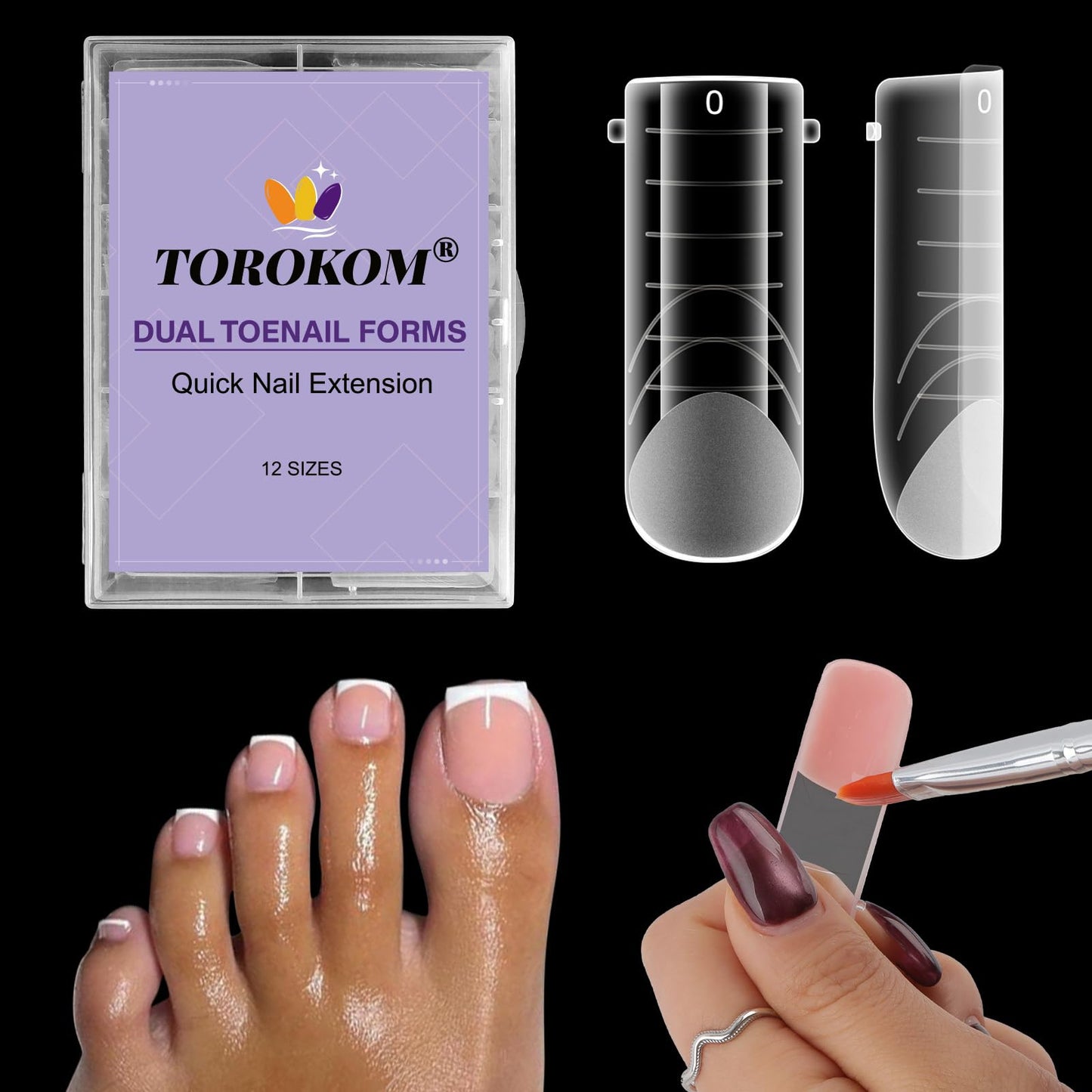 TOROKOM Poly Gel Nail Forms Long Square Dual Pedi Toe Extension Transparent NEW