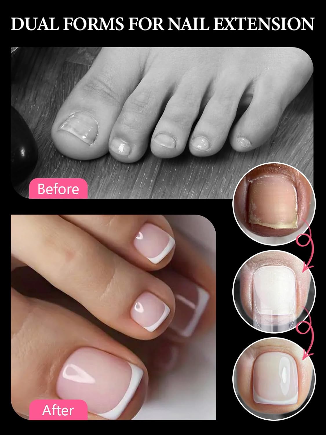 TOROKOM Poly Gel Nail Forms Long Square Dual Pedi Toe Extension Transparent NEW
