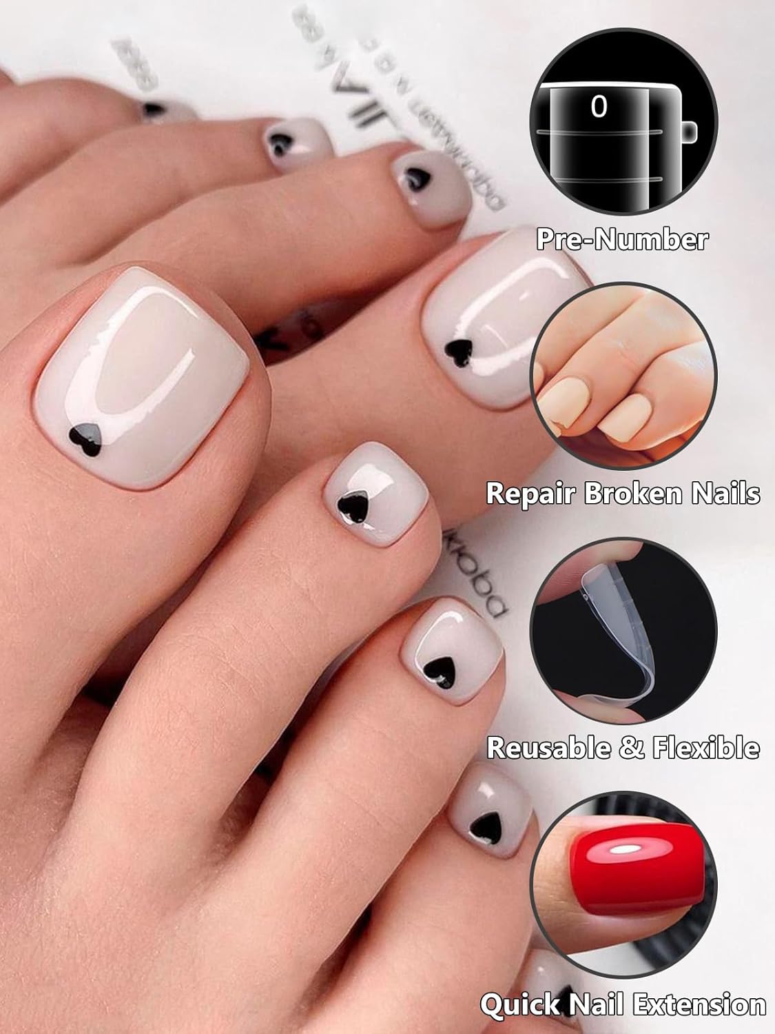 TOROKOM Poly Gel Nail Forms Long Square Dual Pedi Toe Extension Transparent NEW