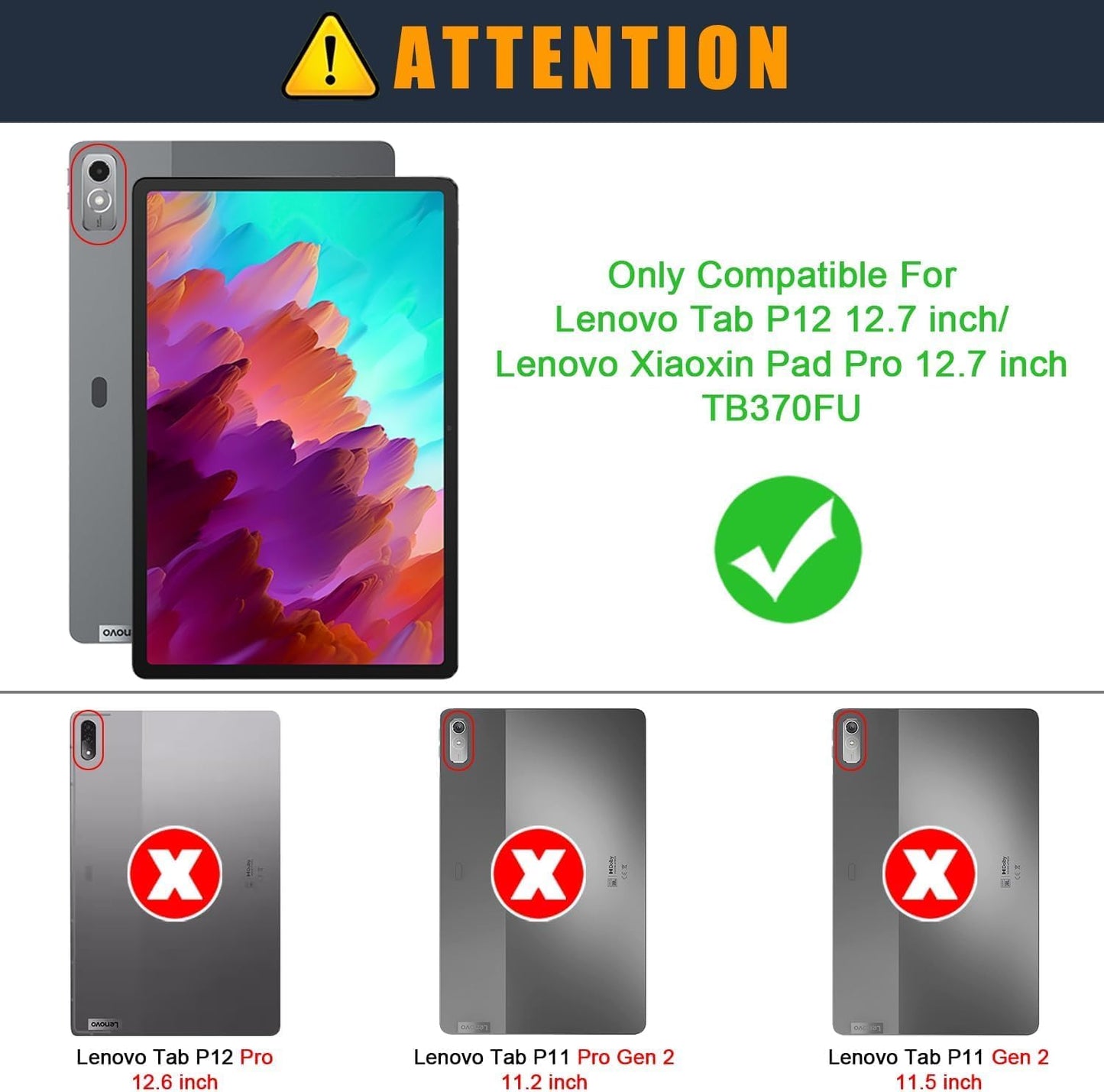 T Tersely Cases Slim Hard Stand Case for Lenovo Tab P12 12.7" Tablet, Black NEW