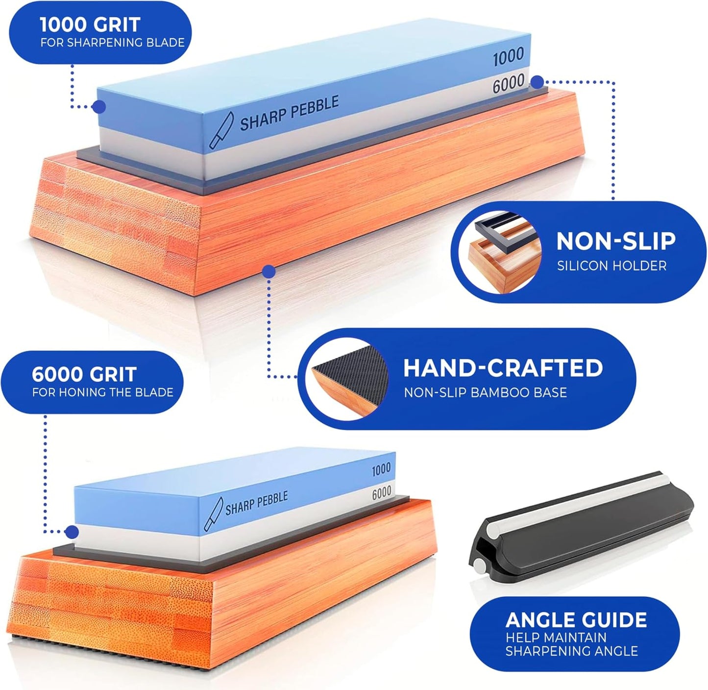 Sharp Pebble Premium Whetstone Knife Sharpening Stone 1000/6000 Grit NEW
